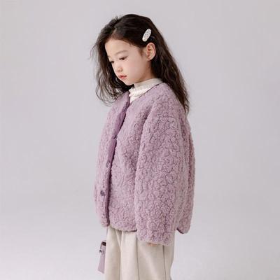 哈依鲁冬季女童V领加绒加厚外套