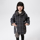 呢子大衣儿童中大童时尚 女童长款 格子毛呢外套 新款 哈依鲁2026冬季
