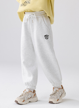 哈依鲁女童春秋季时尚宽松卫裤儿童中大童小学生百搭灰色休闲运动