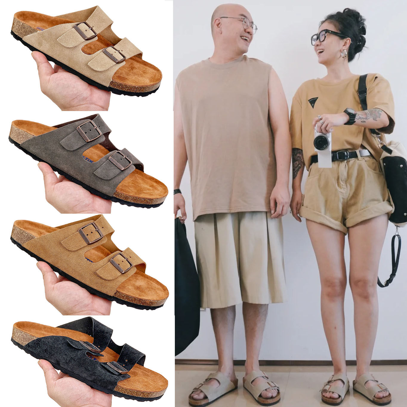 【勃肯鞋二字拖鞋】夏季真皮软木厚底百搭懒人鞋外穿凉鞋女防滑