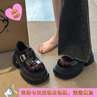 皮带扣粗跟小皮鞋 英伦风圆头乐福鞋 小个子厚底单鞋 新款 女春季