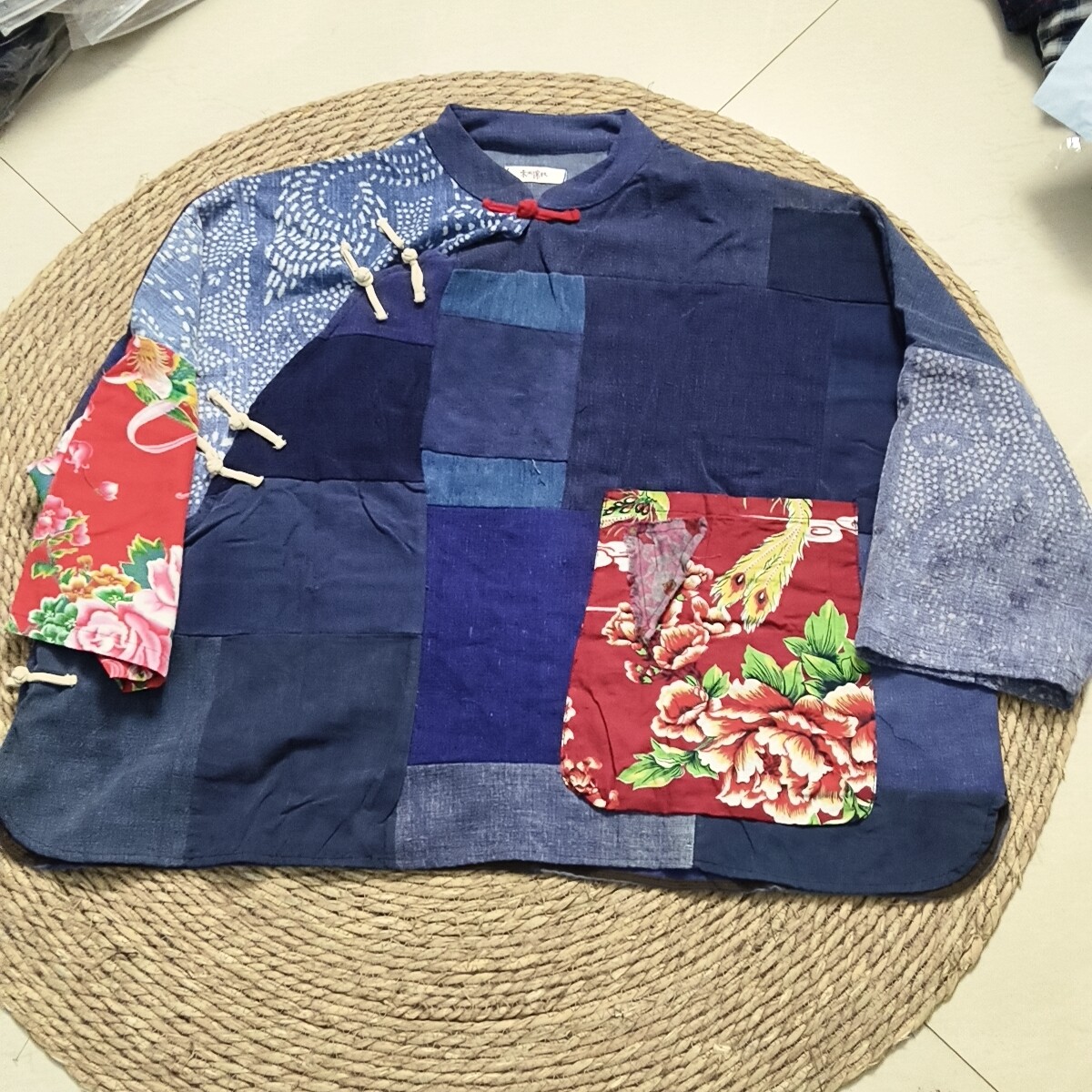 蓝染复古拼接盘扣开衫上衣炒色做旧休闲裤（花色随机介意勿拍）