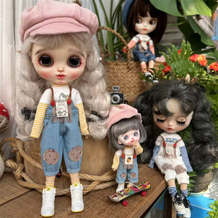 blythe小布娃娃衣服ob22玩偶 ob24裤子娃衣azone背带裤牛仔裤套装