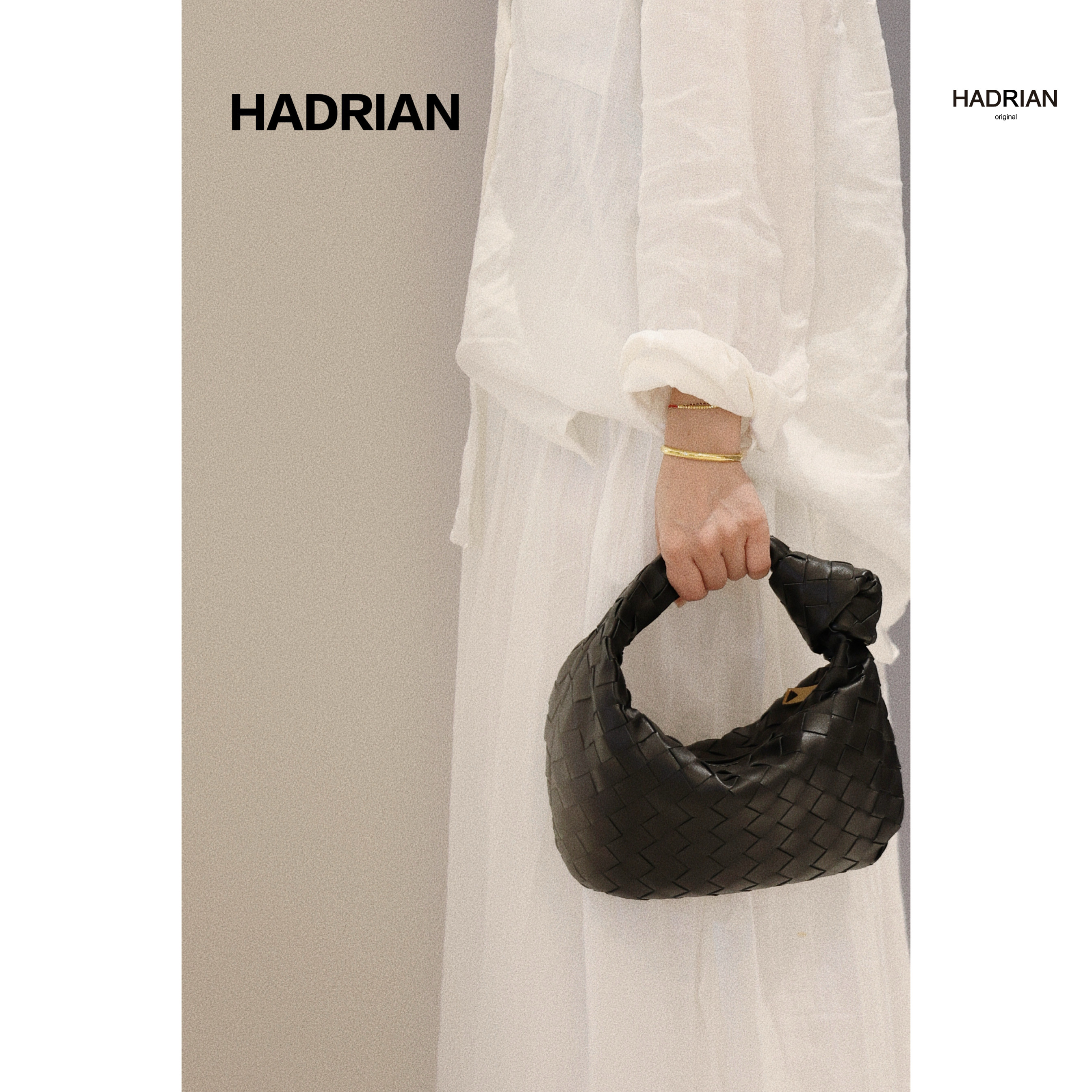 HADRIAN哈德良羊皮手工编织包里外羊皮手提女包手拿包H25767