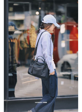 HADRIAN开口笑系列降落伞布配头层牛皮单肩斜挎手提包女包H25781