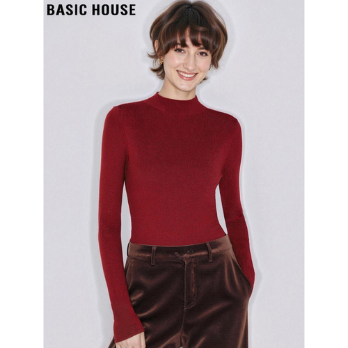 百家好高级红色半高领针织打底衫