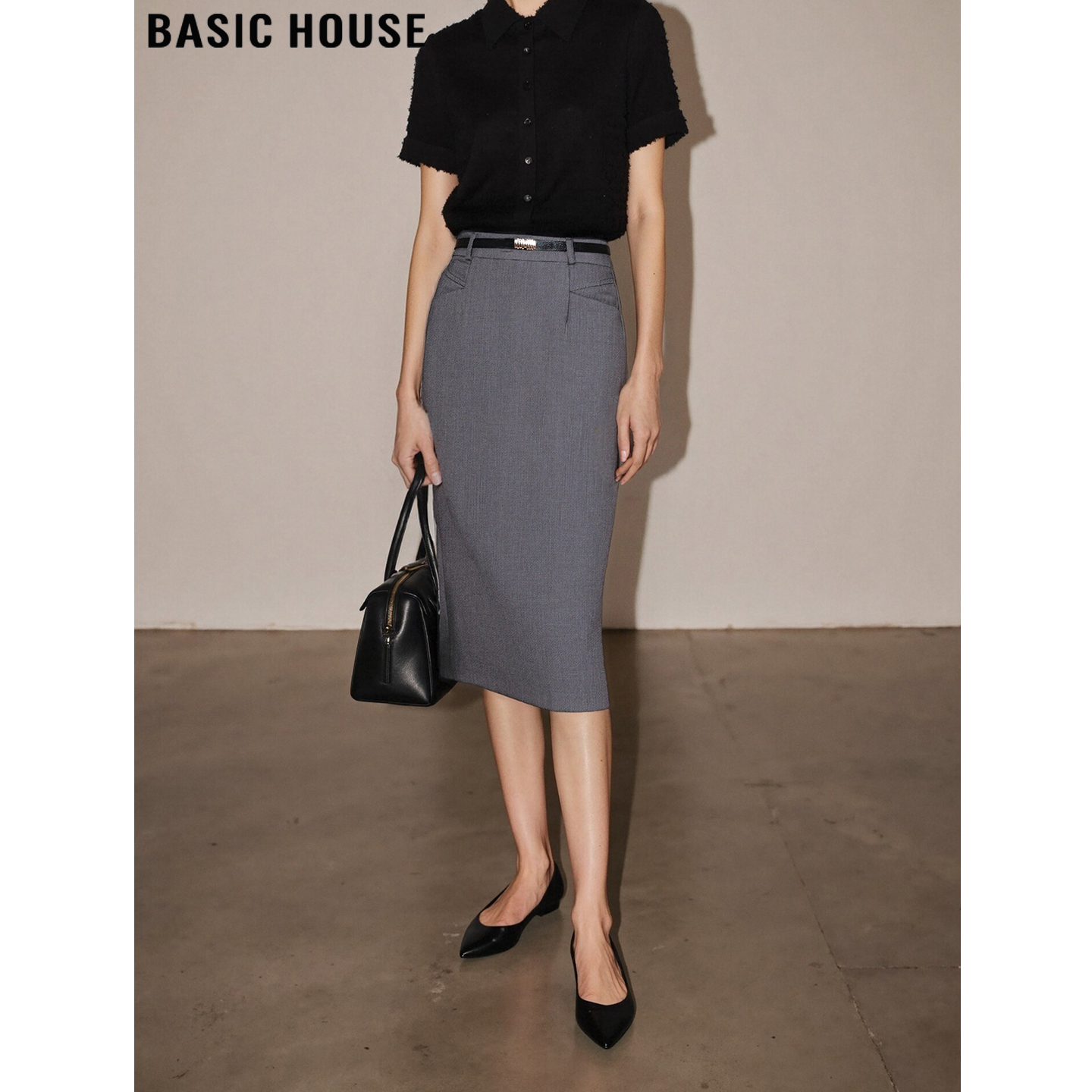 百家好法式灰色高腰西装半身裙女