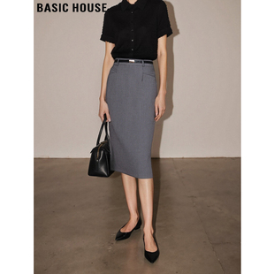 新款 Basic 半身裙女2026春季 百家好灰色西装 高腰直筒一步裙 House