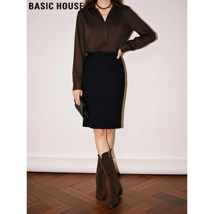 新款 Basic 半身裙女2026春季 百家好黑色西装 弹力高腰包臀裙 House