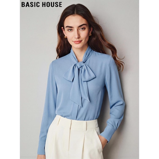 House 设计感长袖 百家好蓝色飘带领衬衫 新款 衬衣 女2026春季 Basic