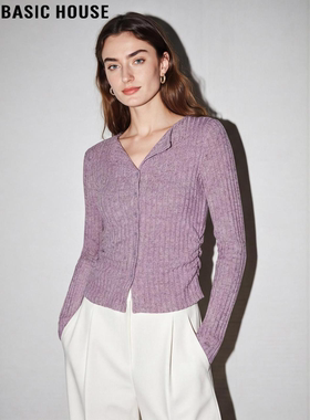 Basic House/百家好紫色针织衫女2026春季新款温柔风软糯内搭上衣
