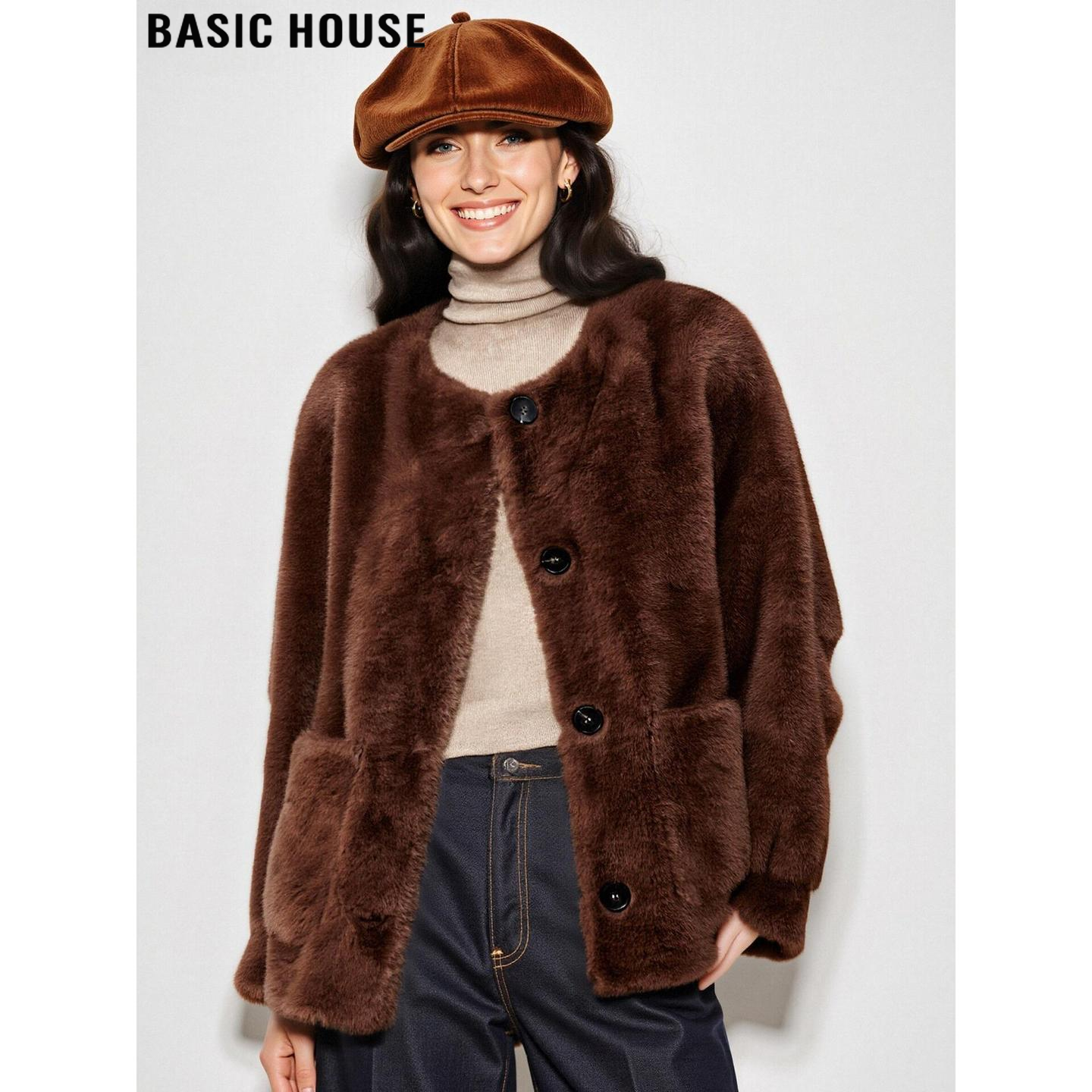 百家好复古美拉德环保皮草大衣女