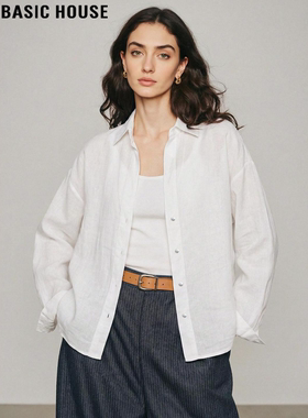 Basic House/百家好亚麻白色衬衫女2026夏季新款薄款外搭防晒开衫