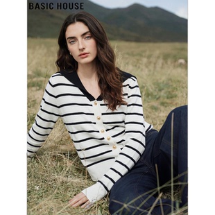 新款 Basic 女2026春季 百家好撞色条纹针织衫 设计感软糯上衣 House
