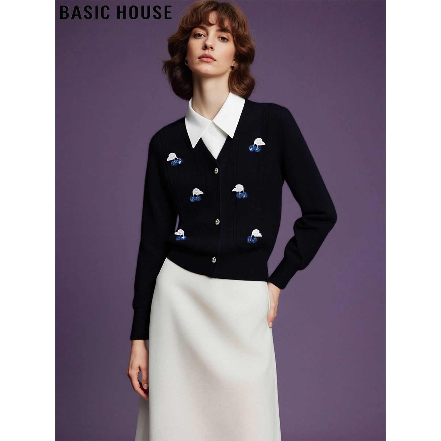 百家好天丝羊毛假两件针织衫收腰