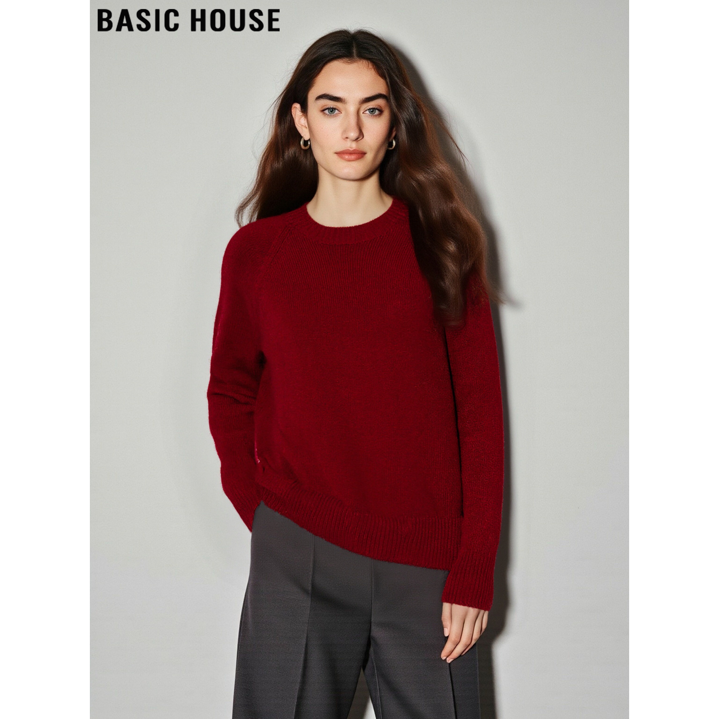 百家好圣诞红加厚100%羊毛针织衫