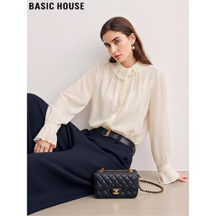 House 气质小衫 百家好设计感花苞领雪纺衬衫 新款 女2026春季 Basic