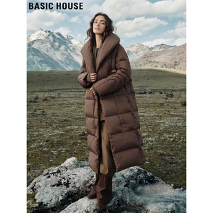 过膝羽绒服女春季 百家好长款 加厚90白鸭绒面包服外套 House Basic