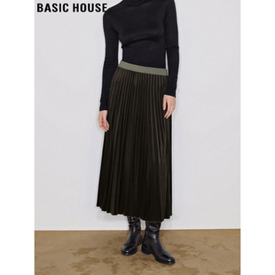 中长款 Basic 新款 百家好咖色百褶半身裙女士2026春季 a字裙 House