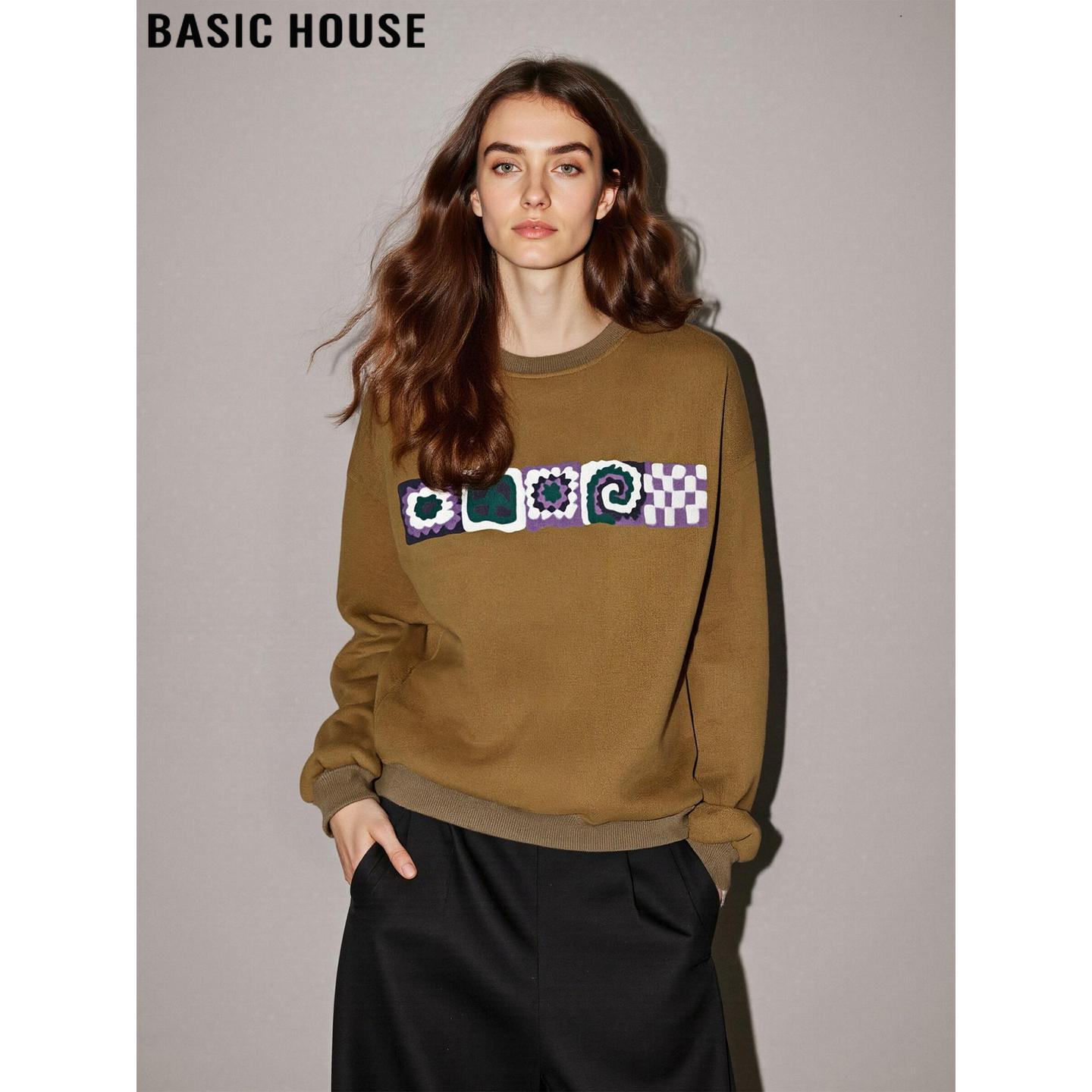 百家好美式复古印花套头卫衣女