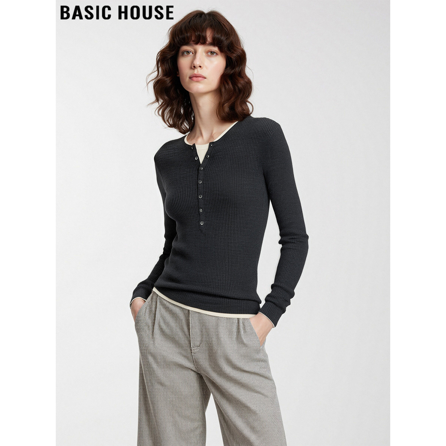 百家好含羊毛针织打底衫修身毛衣