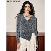 House 百家好不规则V领T恤女士2026春季 新款 Basic 设计感修身 上衣