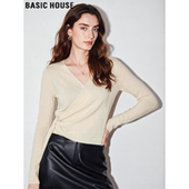 House 新款 百家好V领长袖 女2026春季 设计感绑带上衣 针织衫 Basic