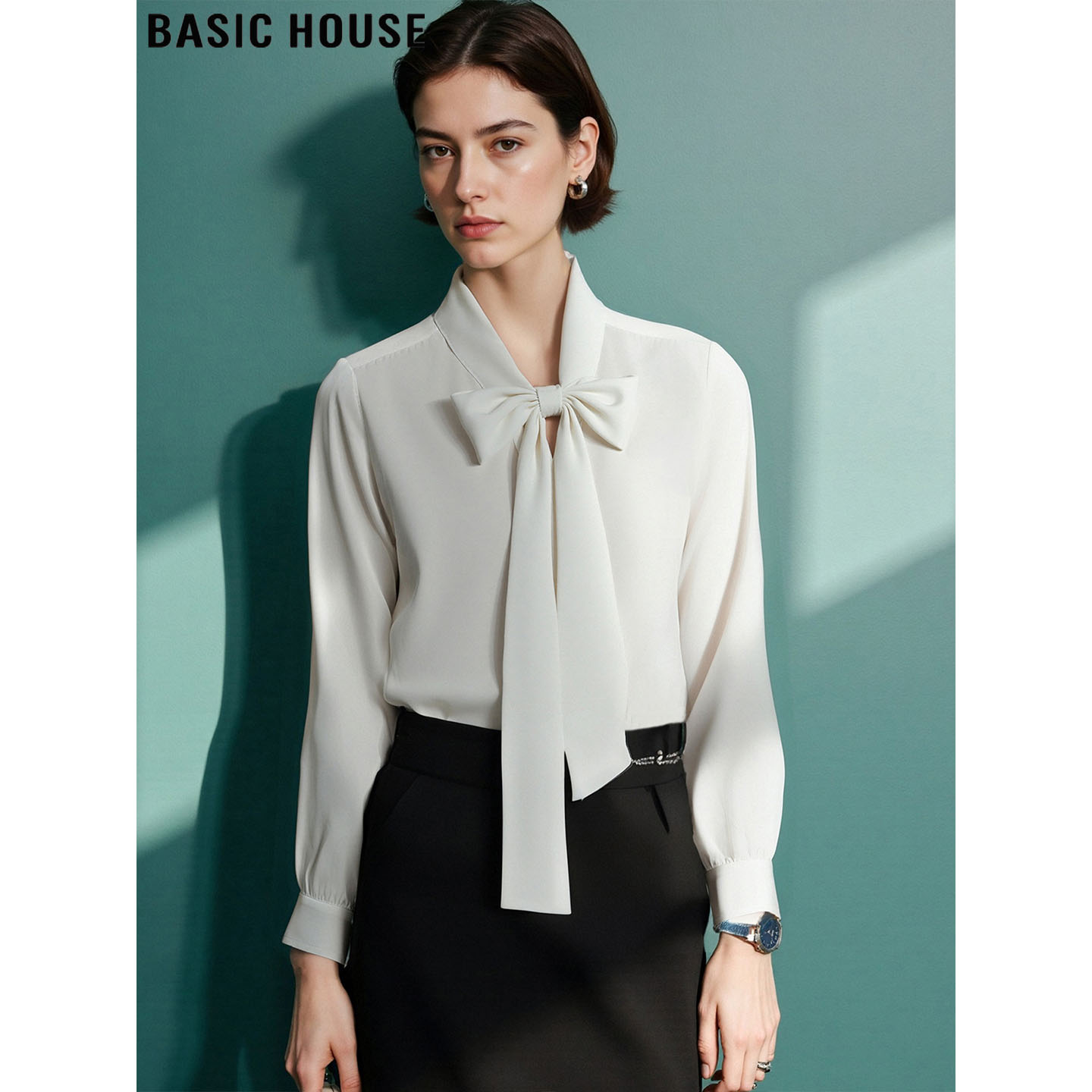百家好法式蝴蝶结飘带长袖衬衫女