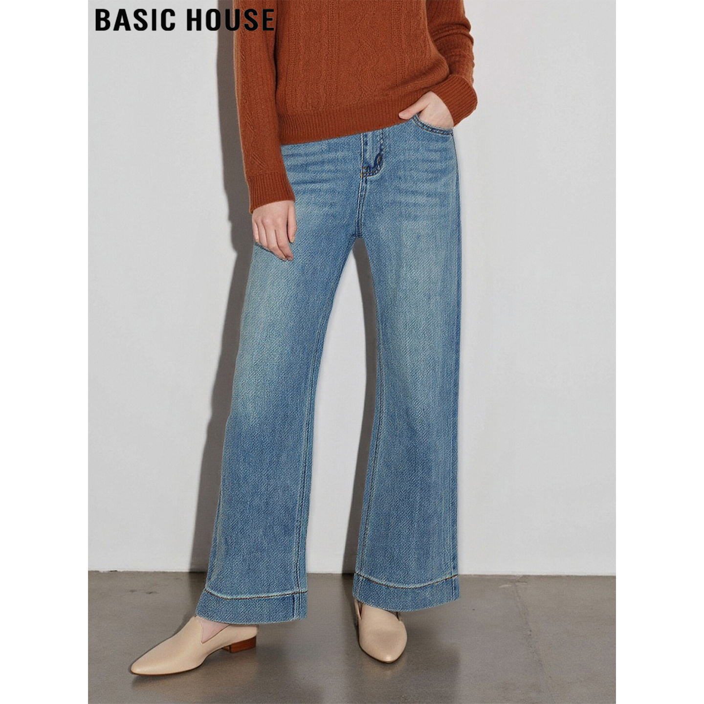 百家好复古浅蓝色直筒牛仔裤女