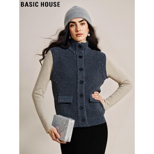 Basic House/百家好灰色高领马夹女2026春季新款外穿软糯羊毛马甲