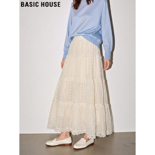 新款 Basic 杏色蛋糕裙女2026春季 百家好法式 高腰大摆半身裙 House