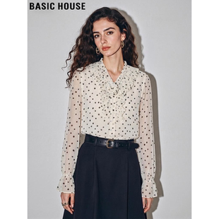 新款 Basic 女2026春季 百家好优雅别致波点雪纺衫 荷叶边衬衣 House