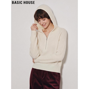 新款 Basic 女2026春季 百家好半拉链连帽针织衫 羊毛软糯毛衣 House