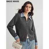 House 百家好牛仔拼接双头拉链外套女2026春季 新款 Basic 毛衣开衫