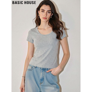 T恤女夏季 百家好灰色冰丝圆领短袖 简约百搭正肩上衣 House Basic