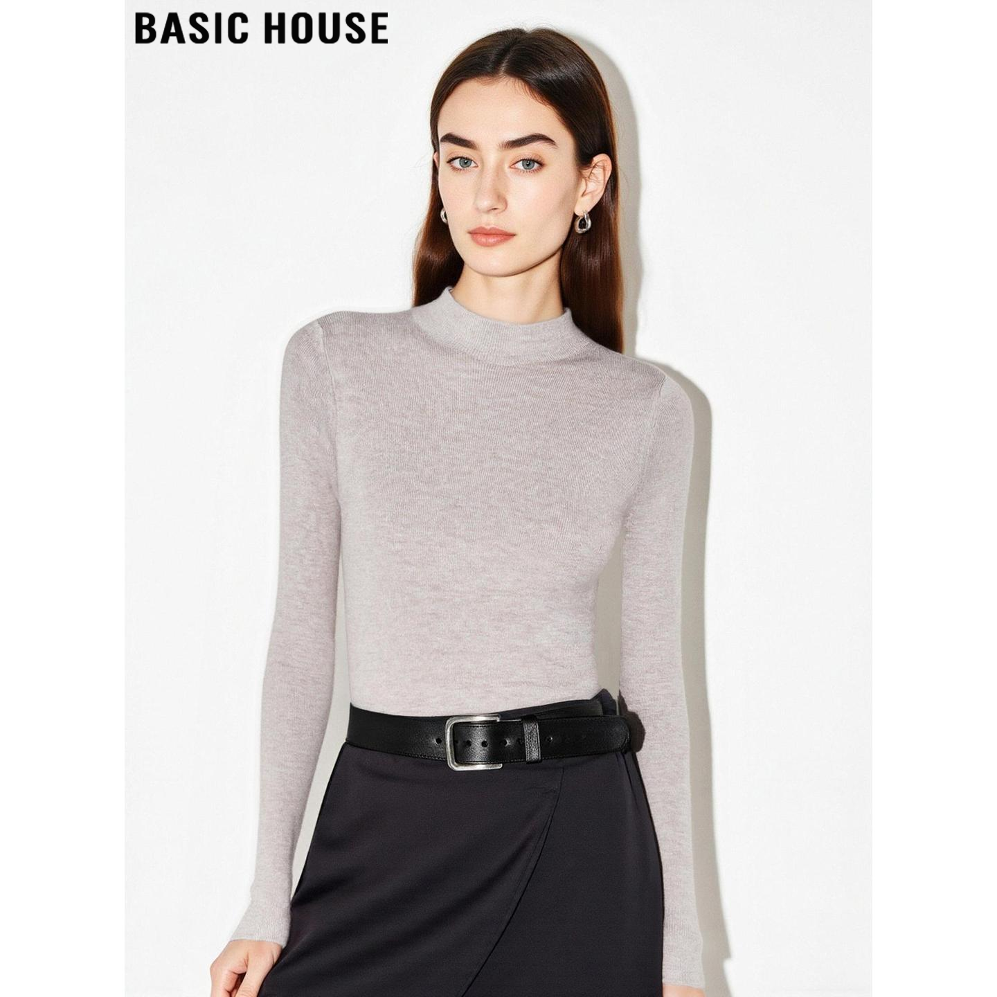 百家好舒适简约半高领针织打底衫