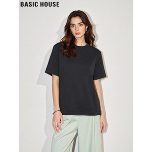 新款 Basic T恤女2026夏季 百家好纯棉圆领短袖 宽松黑色上衣 House