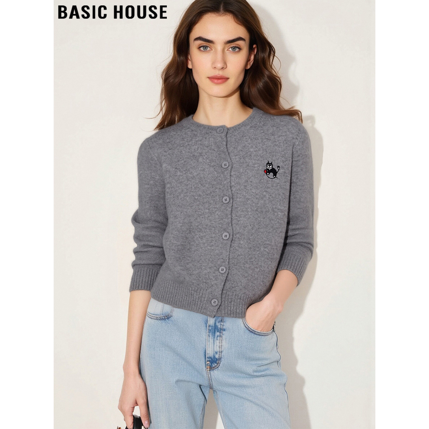 百家好格雷系灰色含羊毛针织开衫