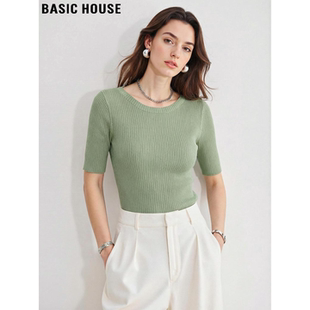 T恤女夏季 百家好绿色圆领针织短袖 薄款 修身 上衣 Basic 半袖 House
