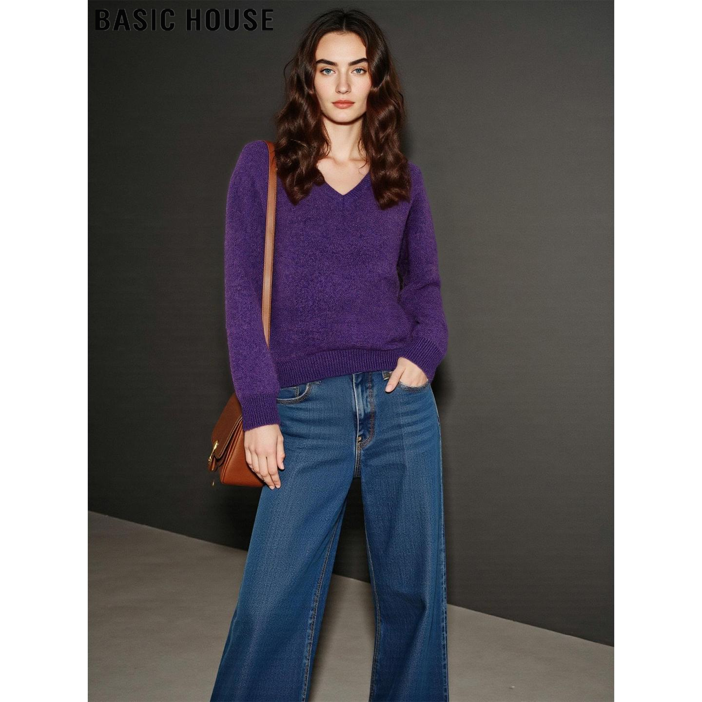 百家好慵懒松弛感V领内搭针织衫