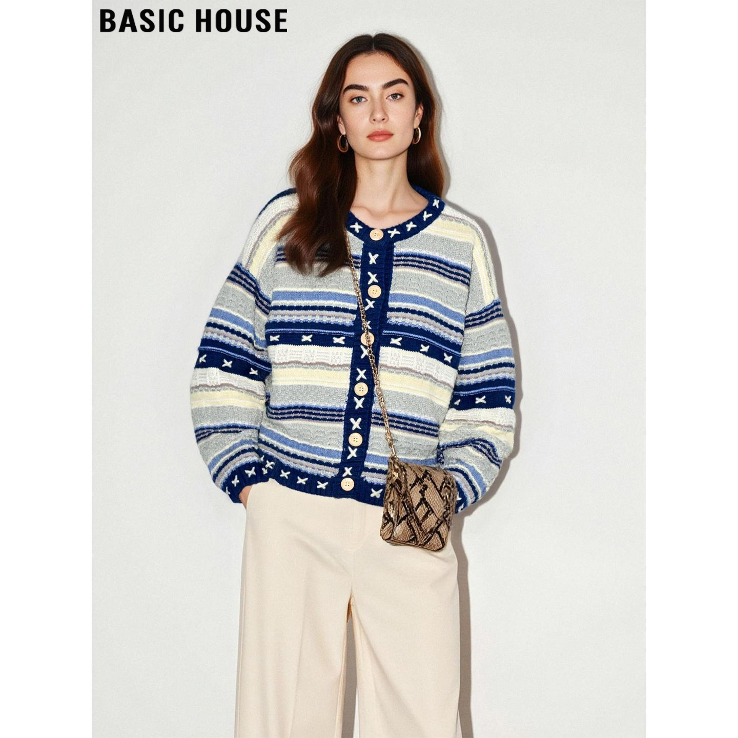 海洋星重工拼色毛衣外套女慵懒风