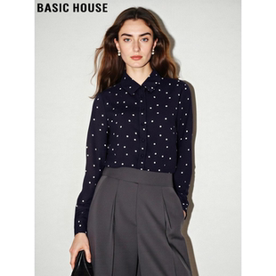 House 新款 百家好气质波点长袖 女2026春季 通勤翻领衬衣 衬衫 Basic