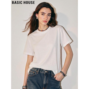 T恤女夏季 百家好白色冰丝短袖 宽松圆领含亚麻薄上衣 House Basic