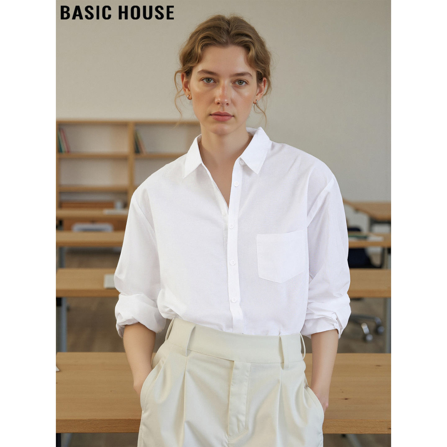 百家好法式白色POLO领衬衫女内搭