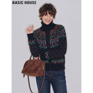 新款 Basic 女士2026春季 百家好费尔岛提花高领羊毛针织开衫 House