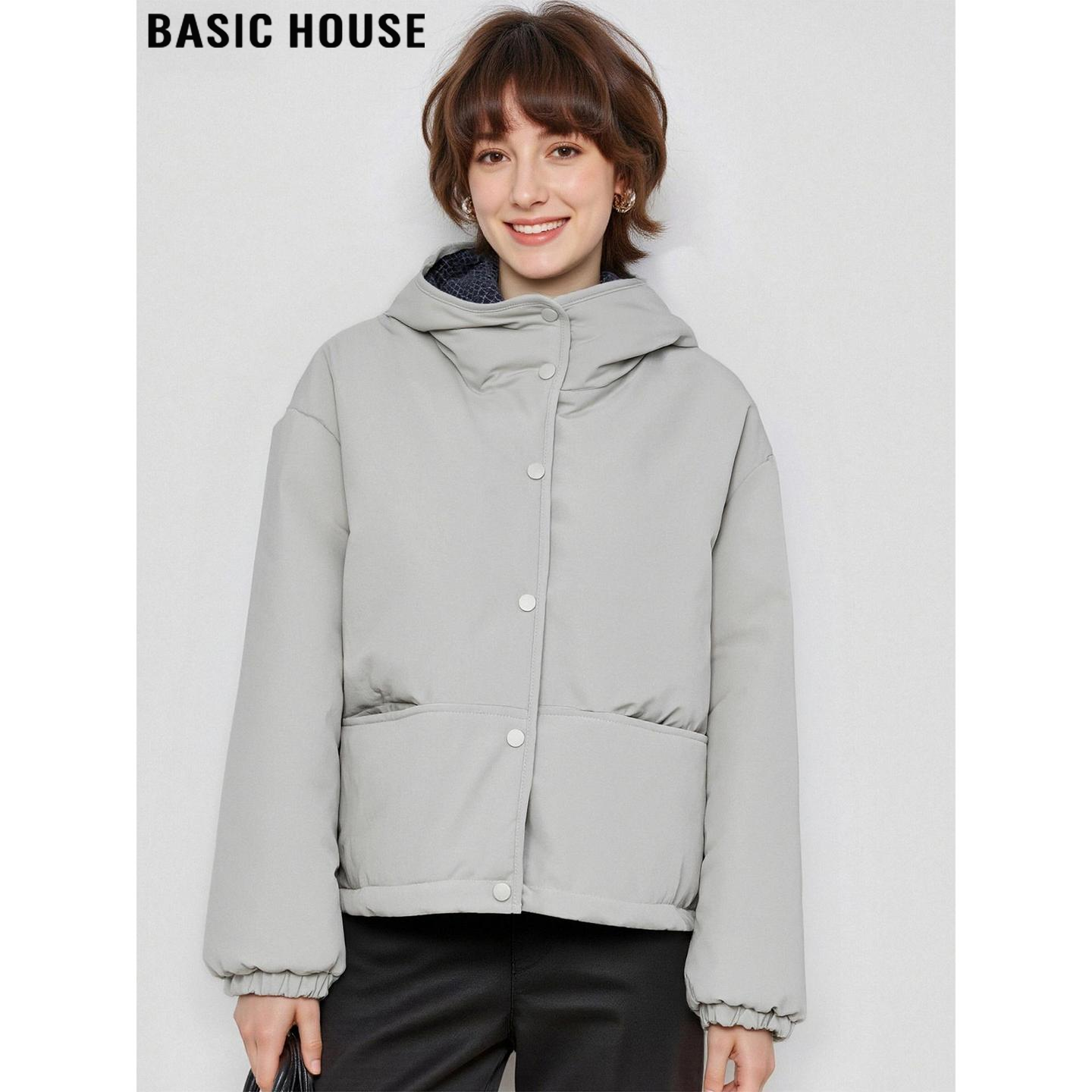Basic House/百家好美式加厚连帽棉服外套女2025冬季宽松保暖棉衣