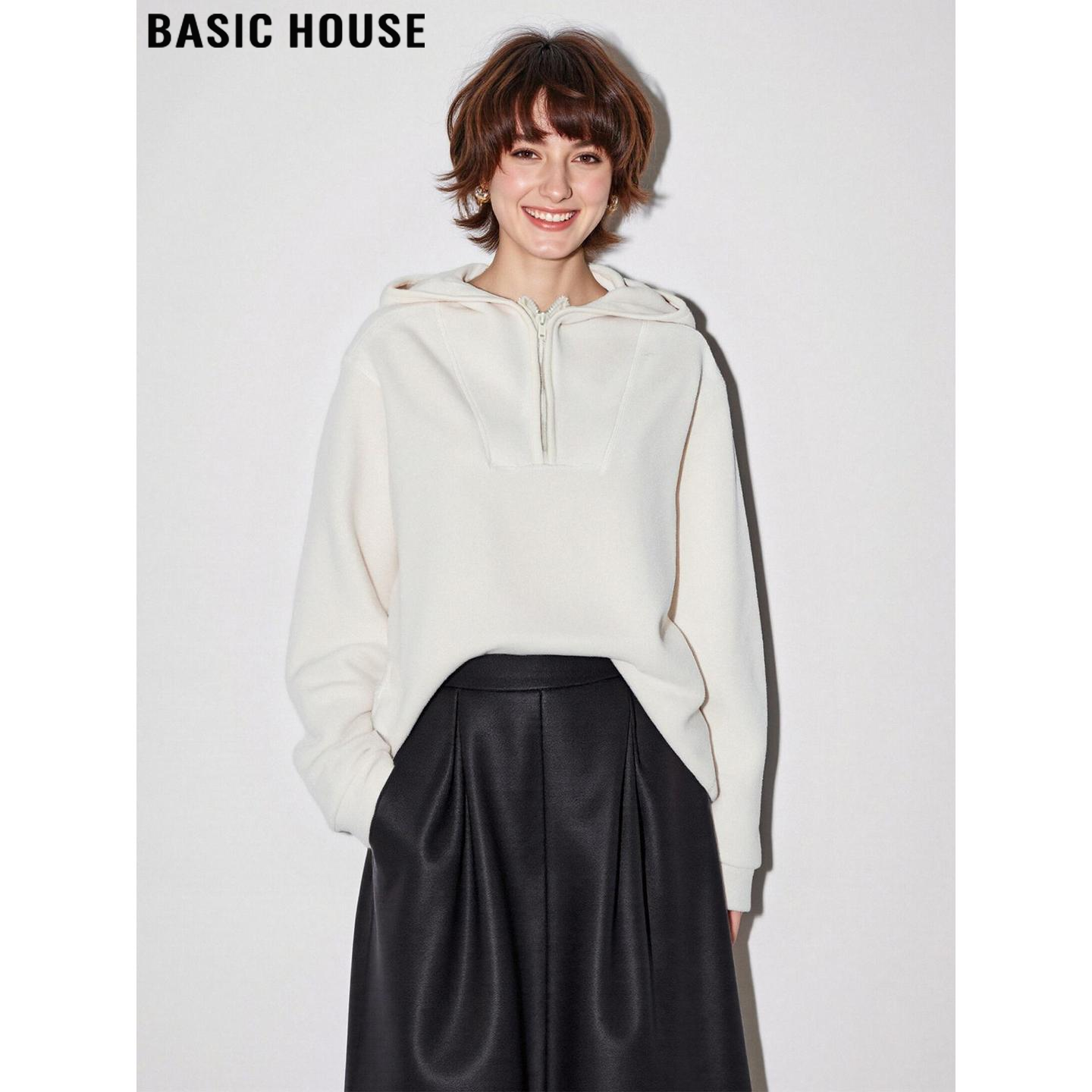 米白色连帽卫衣加厚宽松休闲外套