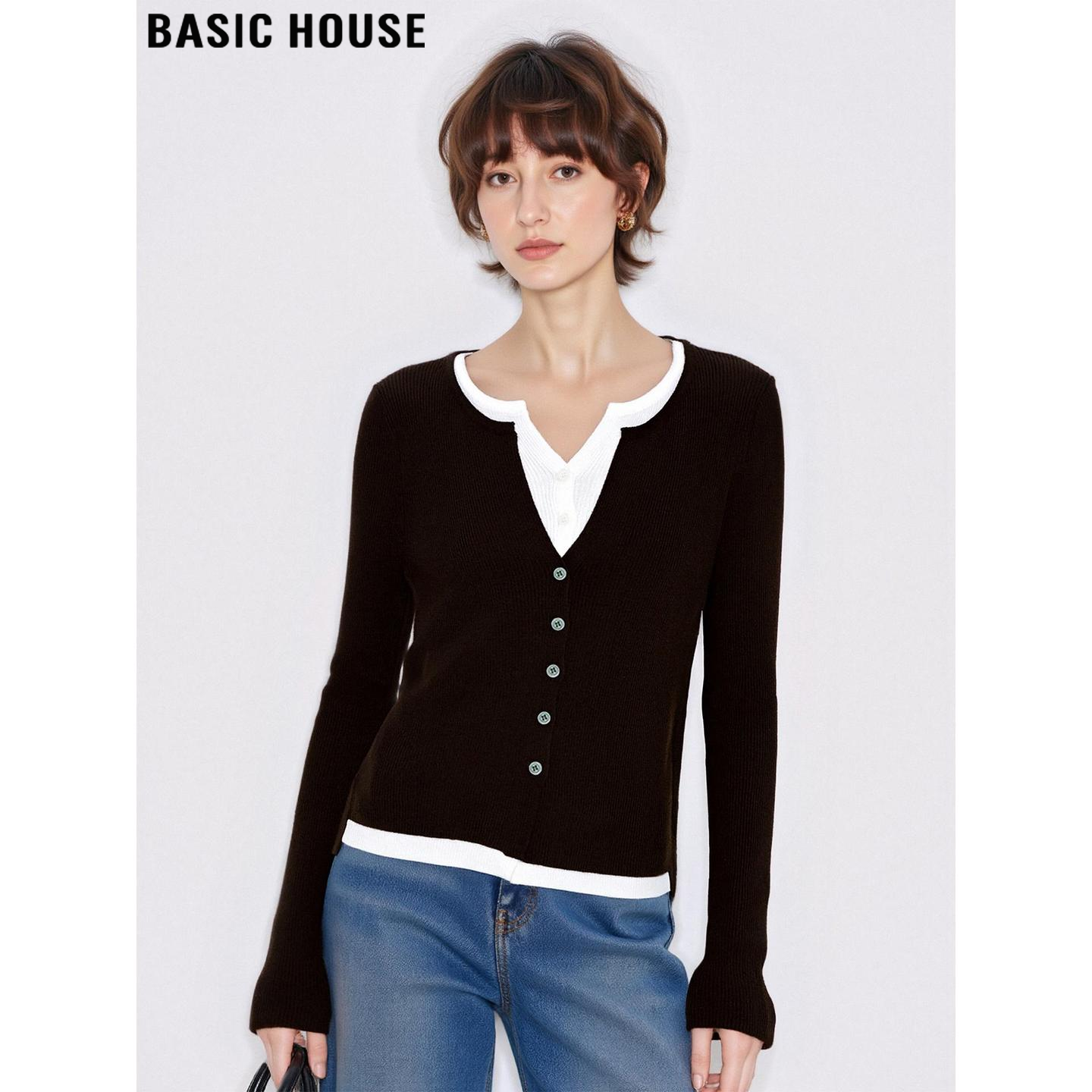 撞色假两件针织衫内搭软糯毛衣女