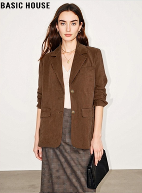 Basic House/百家好美拉德咖色灯芯绒西装外套女装春季加厚小西服