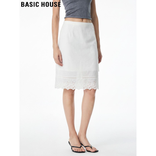 百家好白色亚麻蕾丝花边半身裙